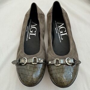 AGL Womens Cap Toe Ballet Flats Green Balletcore Sz 37.5/ 7.5‎ US Made in Italy